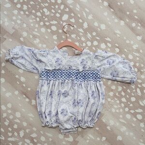 Charming Floral Kids Romper - White and Blue